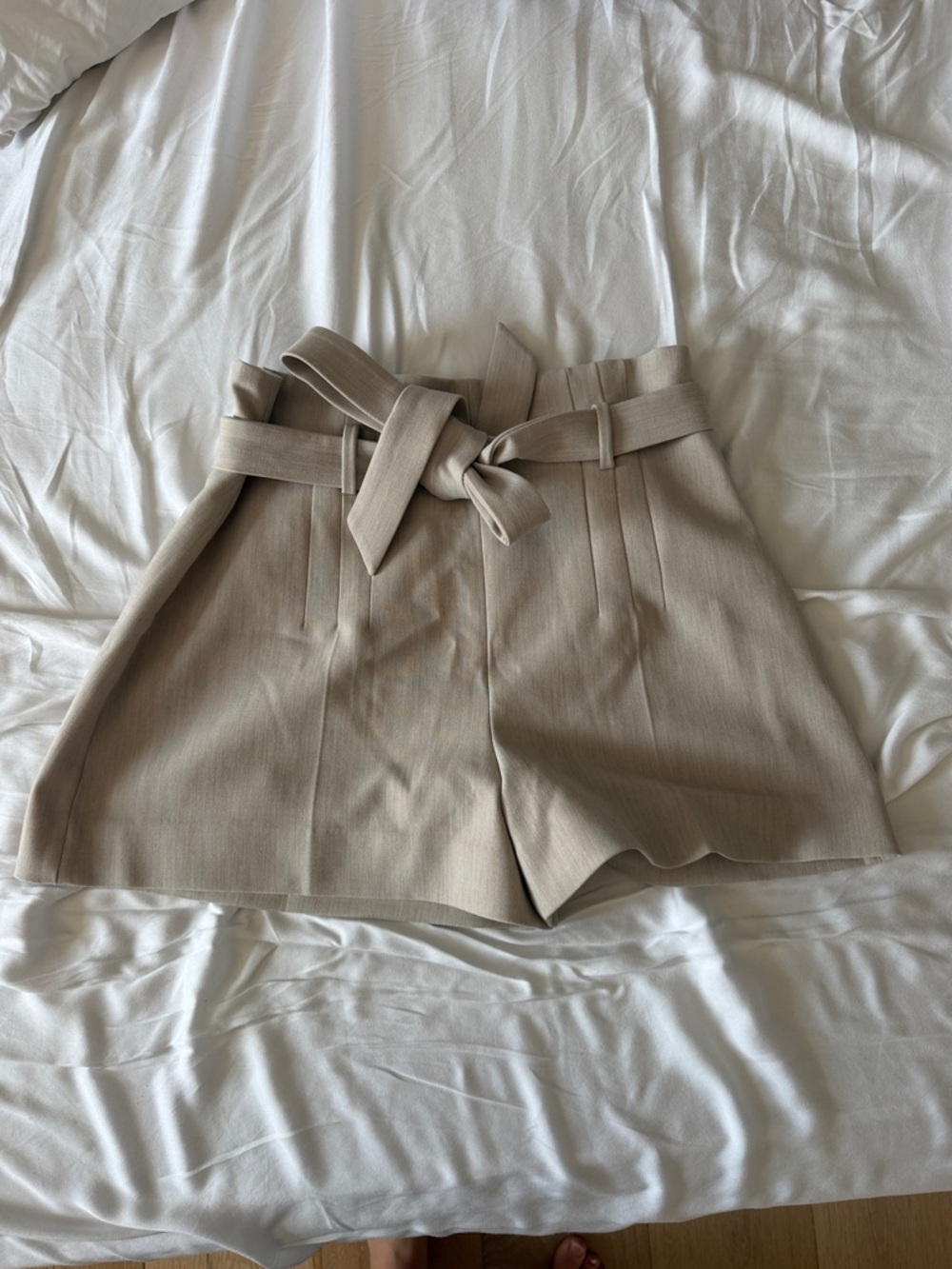 Babaton Neutral Tie-Waist Shorts in Beige